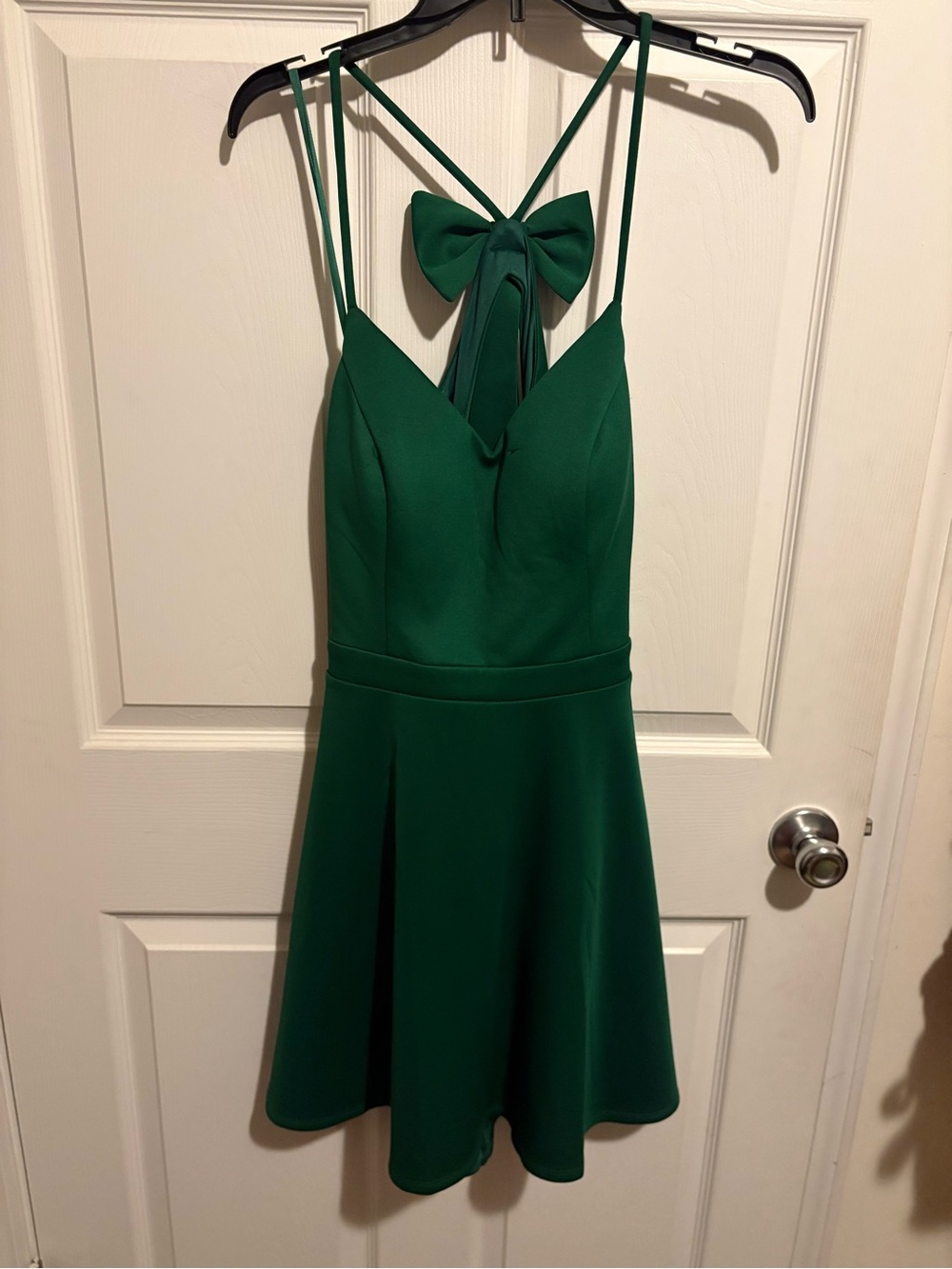 Green Spaghetti-Strap Fit & Flare Dress with Bow Back